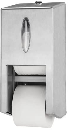 Tork Twin Coreless Mid-size Toilet Paper Roll Wall Mounted Dispenser Stainless Steel T7, High Capacity, 472019