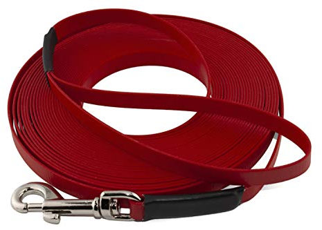 LENNIE Leichte BioThane Schleppleine, 19mm, Hunde ab 35kg, 30m lang, mit Handschlaufe, Rot, genäht