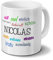 printplanet Tasse mit Namen Nicolas - Positive Eigenschaften von Nicolas - Namenstasse, Kaffeebecher, Mug, Becher, Kaffeetasse - Farbe Weiß