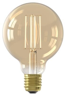 CALEX LED Lampe E27, G95, Filament, Vintage Gold, 2100K Warmweiß Licht, dimmbar