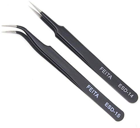 Feita Lot de 2 pinces à épiler haute précision pour extensions de cils - Pince à épiler professionnelle à pointe fine droite et biseautée - Noir - 2 articles