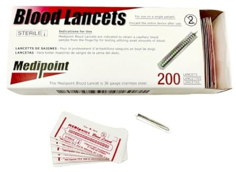 MEDIPOINT Stainless Steel Lancets – 200 Count | Sterile, Disposable, Individually Wrapped | Ultra-Keen Needle Point for Fingertip Blood Sampling and Precision Skin Care | Made in USA