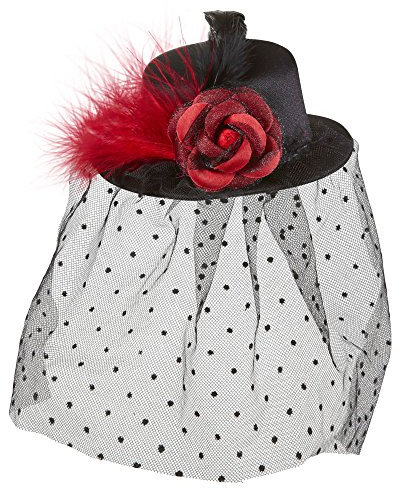 Widmann 9399D - Minihut mit Rose und Schleier, Hut, Kopfschmuck, Accessoire, Mottoparty, Karneval