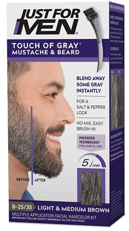 Just for Men Touch of Gray Brush-In Mustache & Beard Color Kit, Light & Medium Brown