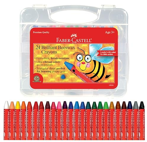 Faber-Castell Beeswax Crayons in Durable Storage Case: Non-Toxic Jumbo Triangle Crayons for Toddlers, Travel-Friendly Toddler Art Supplies for Kids (Ages 3+) (24 Count)