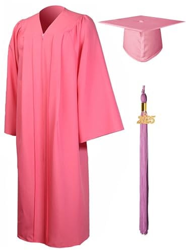GraduationMall Abschluss Talar Doktorhut 2025 Abschlussoutfit für Abitur,Bachelor,Master,Akademische Robe mit Hut Schuluniformen Rosa XS