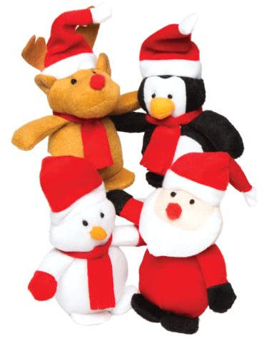 Baker Ross AC252 Weihnachts-Bohnenfreunde Kuscheltiere für Kinder zum Spielen, perfekte Strumpffüller und Winter-Partybeutelfüller, 4 Stück, Sortiert