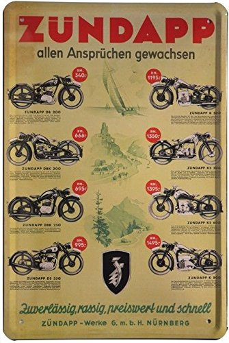 Blechschild 20x30 cm Zündapp Programm Kult Motorrad Werbung Plakat Metall Schild