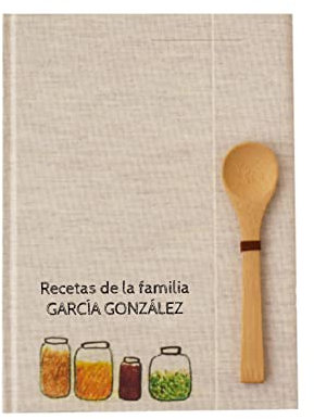 Recetario en blanco personalizado con tu nombre 15x21 | Libro de cocina para escribir hasta 90 recetas con índice | Castellano català euskara galego português | Tapa dura A5 | SIN cuchara