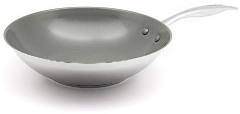 GreenChef Profile Plus Poêle Wok en Céramique Antiadhésive Saine en Acier Inoxydable de 28 cm/3,6 Litre, Sauté, Sans PFAS, Convient à l'induction, Robuste, Va au four jusqu'à 200˚C, Argent