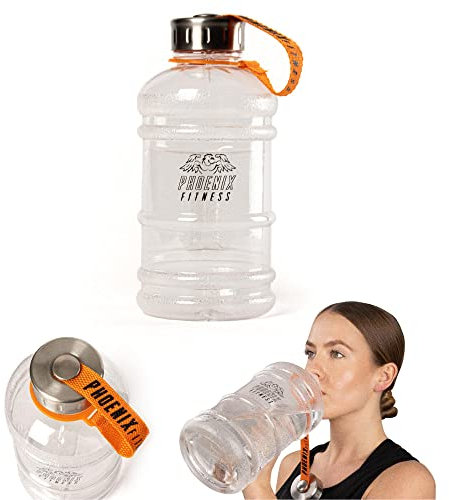 Phoenix Fitness Water Bottle - 1L Drinks Bottle with Leakproof Cap and Carry Strap - Lightweight Bottle for Sports, Gym & Travel - BPA Free & Non Toxic - Clear