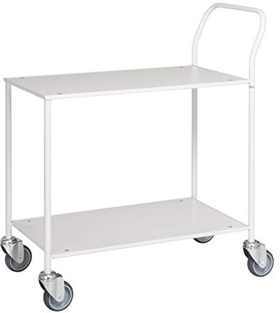 Lagerino Kleiner Tischwagen, vollständig geschweißt, 2 Ebenen, 840x430x970 mm, 150 kg Tragfähigkeit, Weiß/Weiß, mit Bremsen