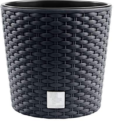 PAFEN Blumentopf RATTO Rattan-Optik Kunststoff Topf Blumenkübel inkl. Einsatz Übertopf anthrazit ⌀25cm