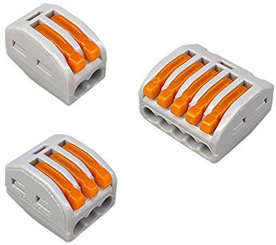 Aiqeer 30 Pezzi Leva-Dado Cavo Connettore Kit, Conduttore Compatto Connettore, Morsettiera Connettore Molla, Morsettiera Cavo Connettore Rapido (PCT-212, PCT-213, PCT-215)