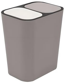 Shoze Double Recycling Waste Bin 12L Recycling Garbage Container Rectangle Plastic Push Button Dual Compartment Recycling Garbage for Kitchen Office Home Living Room (Grey)