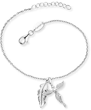 Engelsrufer Damen Armband aus Sterling Silber mit Feder und Engel Anhänger- besetzt mit 20 Zirkonia Steinen - Karabinerverschluss - längenverstellbar