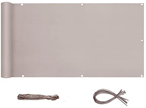 Sekey Pantalla para Balcón Jardín Protección de Privacidad Opaca Polyster, Protección UV, Resistente al Viento, se Puede Cortar, con Cuerda y Bridas 0.9×4m Gris Pardo