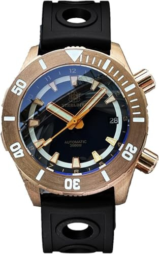 STEELDIVE SD1950S Herrenuhr mit massivem Bronze-Gehäuse, zwei Tasten, einzigartiges Design, 3000 m wasserdicht, Tiefsee-Herren-Taucheruhr, Armband