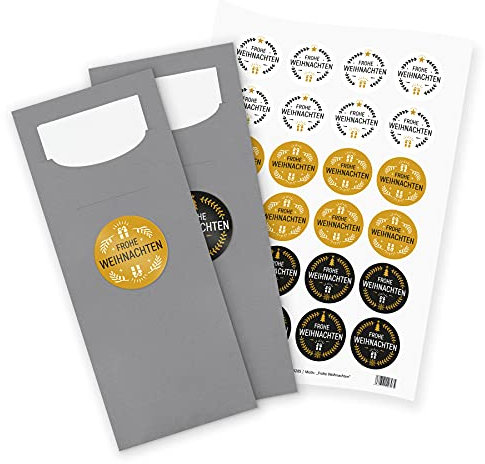 itenga 24x Bestecktaschen GRAU Frohe Weihnachten Mix weiß schwarz gelb Pochetten inkl. Serviette und Sticker Aufkleber Tischdeko Einweggeschirr