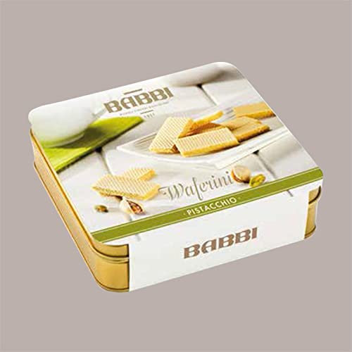 BABBI Waferini gusto Pistacchio, Confezione Regalo in Latta Dorata 190g, Lucgel