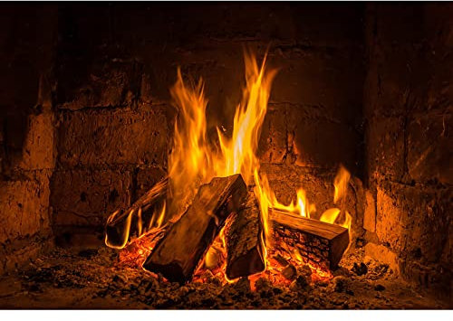 Aoihrraan 1,5x1m Brûlant Bois de Chauffage Toile de Fond Vintage Cheminée Flammes Bois Flamme Photographie Fond Feu de Camp en Plein air Parti Camping Voyage Barbecue Enfants Adultes Photo Prop