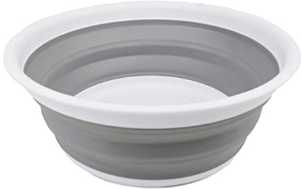SAMMART 7.5L Collapsible Tub - Foldable Dish Tub - Portable Washing Basin - Space Saving Plastic Washtub (White/Grey, 1)