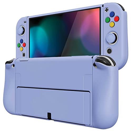 PlayVital ZealProtect Soft Protective Case for Nintendo Switch OLED, Flexible Protector Joycon Grip Cover for Nintendo Switch OLED with Thumb Grip Caps & ABXY Direction Button Caps - Light Violet