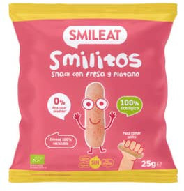 Snack infantil con fresa y plátano de origen 100% ecológico SMILEAT Smilitos 25 g.