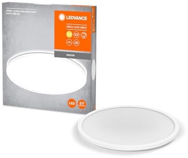 LEDVANCE ORBIS Ultra Slim Deckenleuchte 400mm, weiß, 22W, 2720lm, homogenes, warmweißes Licht (3000K) + Hintergrundlicht, dreistufige Dimmbarkeit über Wandschalter, ultraflach, Schutzklasse IP20
