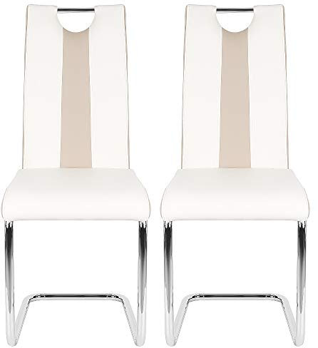 baiyun Home Esszimmerstuhl 2 Stück Esszimmerstuhl Wippe Kunstleder Freischwinger Esszimmer Gepolsterter Stuhl Esszimmer (Weiß/Beige)