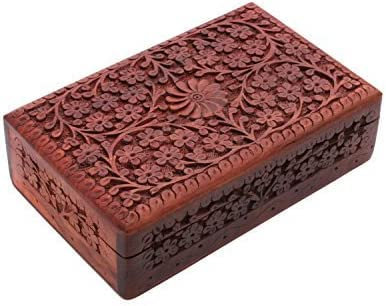 Ajuny Handgefertigte Schmuckschatulle aus Holz für Damen – Blumendesign | solide Mehrzwecknutzung als Schmuckaufbewahrung Uhrenbox | dekorativer Truhen Schmuckhalter als Geschenk, 20,3 x 12,7 cm