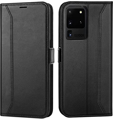 Verco Handyhülle für Samsung Galaxy S20 Ultra, 6,9 Zoll Premium Klapphülle Handy Flip Case für Samsung S20 Ultra 5G Hülle Book Case Tasche, Schwarz