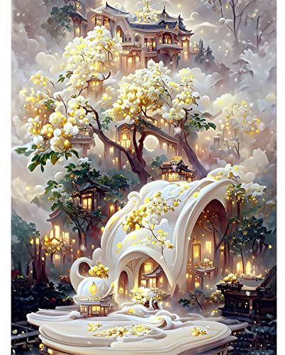 MXJSUA Diamond Painting Erwachsene Blumen, Diamond Painting Diamant Painting Bilder Landschaft 5D Diamant Malerei Kits, DIY Diamond Painting Kits Gelbe Festung 30x40cm für Wanddekoration