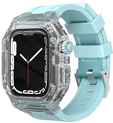 KAVJU Kit de modificación transparente de lujo para Apple Watch 440 41 mm DIY Mod Kit + correa de goma para Apple Watch Band 45 mm 44 mm SE 8 7 6 5 4, 44mm, Agate