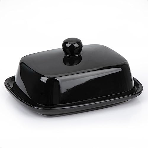 HONZUEN Beurrier Ceramique Noir avec Couvercle et Poignée, Boîte à Beurre Rectangulaire en Porcelaine, Conteneur de Beurre Élégant pour Cuisine, Frigo, Comptoir, Beurrier Individuel Design