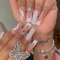 Clataly 24pcs fleurs blanc long cercueil ongles brillant strass français faux ongles imprimé Ballet fille faux ongles sur ongles (E)