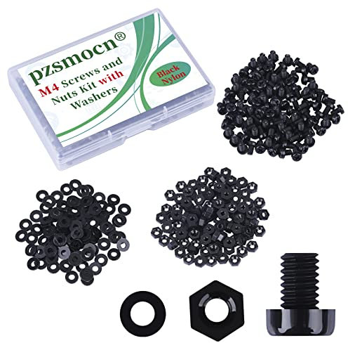 Pzsmocn 300 Stück / 100 Sätze M4 Schwarzes Nylon Schrauben und Muttern Kit mit Nylon Unterlegscheiben. M4 * 6 mm Kunststoff-Nylon-Kreuzschlitzschraube, Isolierscheibe und M4-Sechskantmutter-Kit.