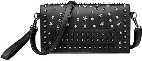 Ro Rox Hesperia Clutch Bag Star Studded Faux Leather Gothic Chic Accessory, Black, One Size