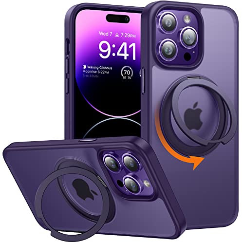 TORRAS Ostand R 360° Magnetischer Ring Ständer für iPhone 14 Pro Max Hülle für MagSafe [Zertifiziert Stoßfest] Schlankes Luxus Handyhülle Dunkellila