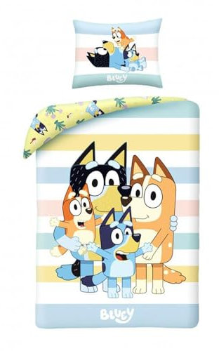 Halantex Bettwäsche-Set Bluey Bingo Bandit Chilli, wendbar, 140 x 200 cm, Kissenbezug 70 x 90 cm, mehrfarbig - 100 % Baumwolle, BY-8594BL