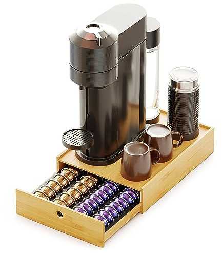 SpaceAid Soporte de bambú para cápsulas de café Nespresso Vertuo, bandeja organizadora para soportes Nespresso Vertuo, compatible con 40 cápsulas grandes o 56 pequeñas Vertuoline (natural)