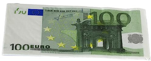 CUCUBA 10 Servietten, 2-lagig, 34 x 33 cm, grün, für Geburtstag, Thema Banknote, 100 Euro