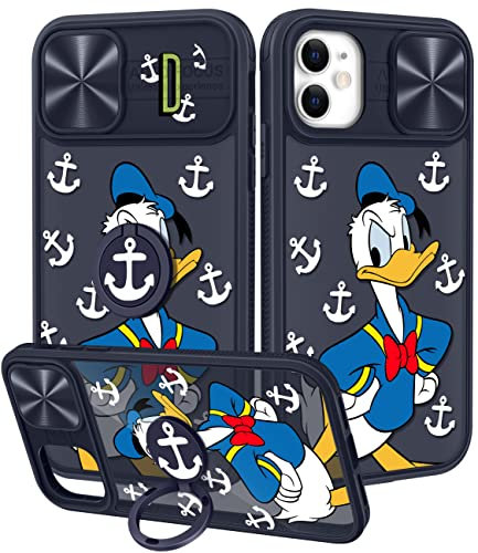Joyleop (2in1 for iPhone 12 Case Cartoon Cute for Girls Women Teen Kids Girly Phone Covers Fun Unique Kawaii Pattern Design with Slide Camera Cover+Ring Holder for Apple i Phone 12 6.1,Navy Duck