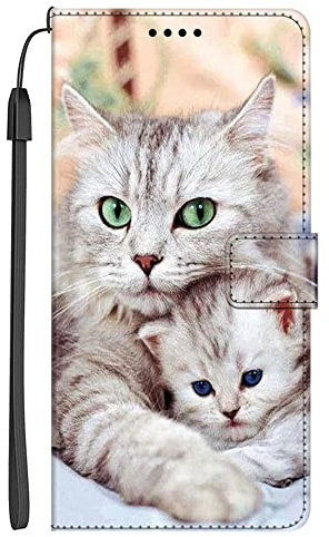 EuoDuo Kompatibel mit Wiko View 5 / View 5 Plus Hülle zum Klappen PU Leder Handyhülle Handytasche mit Tier Motiv Magnet Kartenfach Klapphülle Bumper Schutzhülle - Katze