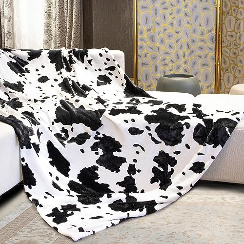 Wohndecken Kuscheldecken Schwarze und weiße Kuhflecken Weiche Flauschige Decke Kinder Mädchen Jungen, Warm Flanell Fleecedecke Wendedecke Wolldecke Sofadecke Wohndecke Couchdecke - 130x150 cm