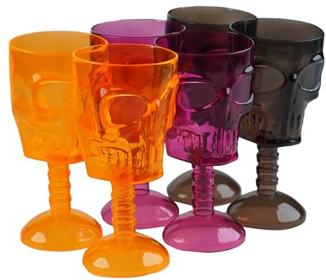BWG Spooky Plastic Halloween Drinking Goblet Glasses Cups - Skull Face - Set of 6