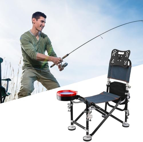 Sedia da Pesca Pieghevole Regolabile in Altezza 13 Marce - Altezza 21 cm, 2 Supporti per Canna, Portatile, in Tessuto Oxford - per Pesca All'aperto, Campeggio, Giardinaggio