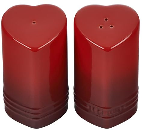 Le Creuset Salero y pimentero en forma de corazón, 4 onzas cada uno, cereza