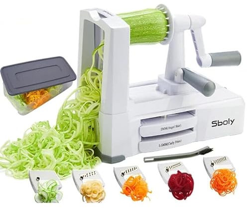 Sboly Coupe-légumes en spirale 5 lames pour courgettes, nouilles, pâtes et spaghetti, gadget de cuisine pliable