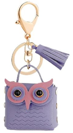 Zoomers Schlüsselanhänger eule. Schlüsselanhänger mit Mini Tasche für Ohrhörer/Münzen. Eulen Schlüsselanhänger in PU als Taschenanhänger. Schlüsselanhänger Lustig für Frauen Mädchen